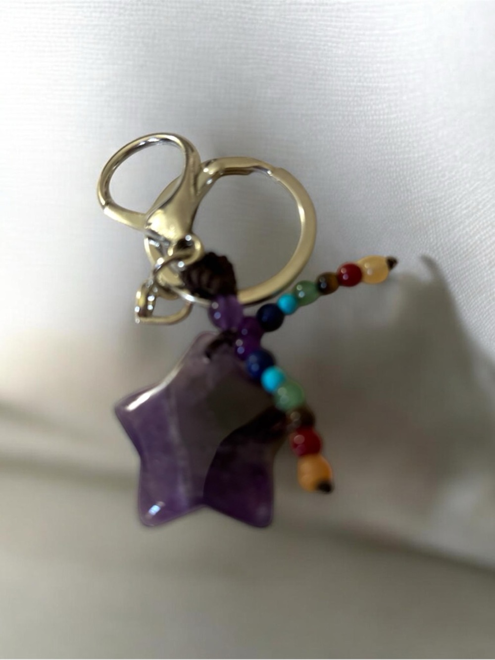 Star Amethyst Keychain with Multicolor Bead Cross